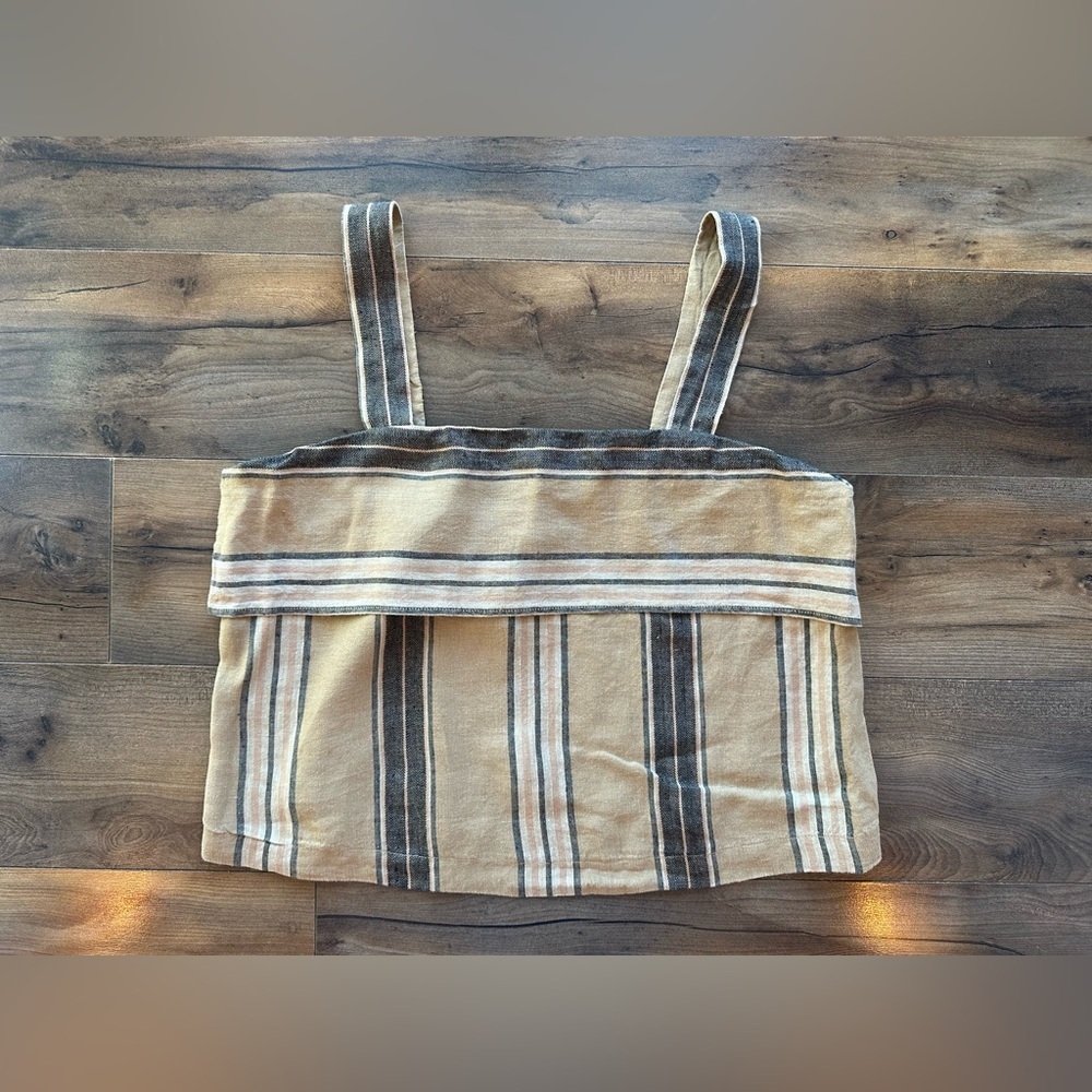 Banana Republic Mia Square-Neck Linen Tank | Small | Neutral Stripe | 100% Linen - Picture 3 of 8